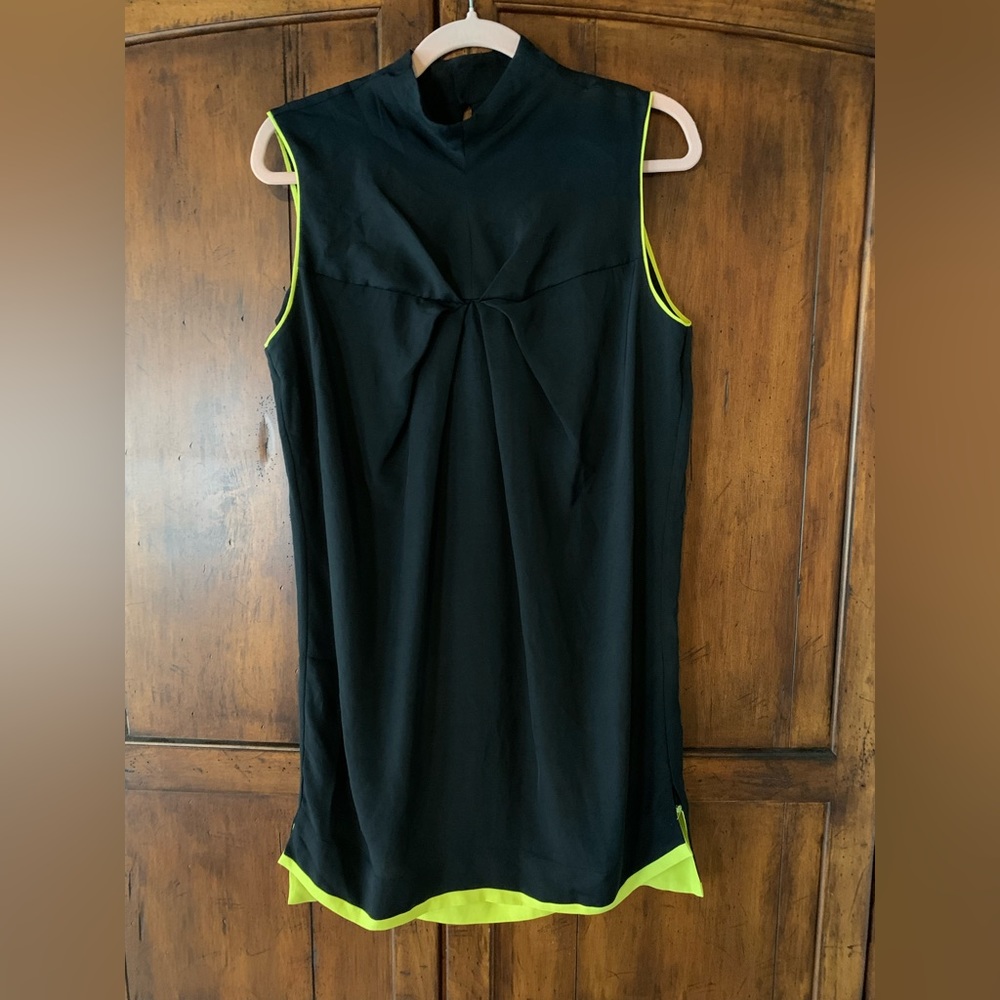 L.A.M.B. Black Mini Dress with Neon Yellow Trim